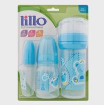 Kit 3 Mamadeiras + 3 Bicos Lillo Primeiros Passos Azul Kit 3 Mamadeiras + 3 Bicos Lillo Primeiros Passos Azul