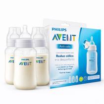 Kit 3 Mamadeiras Anti-Colic Transparente Triplo - Pack 260ml Philips Avent Kit 3 Mamadeiras Anti-Colic Transparente Triplo - Pack 260ml Philips Avent