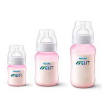 Kit 3 Mamadeiras - Anticólica - 125-260-330ml - Clássica - Rosa - Philips Avent