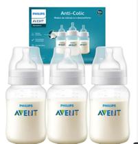 Kit 3 Mamadeiras Avent Anti Colic 260Ml Transparente