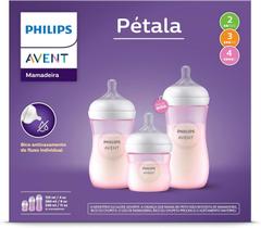 Kit 3 Mamadeiras Avent Philips Pétala 125/260/330ml Rosa Kit 3 Mamadeiras Avent Philips Pétala 125/260/330ml Rosa