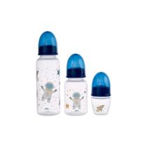Kit 3 Mamadeiras Bico Padrão 40, 150 e 250ml Menino Menina - Plasútil
