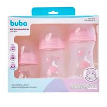 Kit 3 Mamadeiras Buba Easy Flow Anticólica Nuvem Rosa