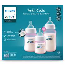 kit 3 Mamadeiras Classic 125 / 260 / 330ml de 0 A 6 Meses Menino Menina Baby Philips Avent Cor:Rosa