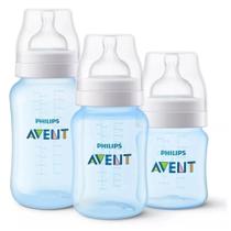 Kit 3 mamadeiras clássica Philips Avent Azul 125ml 260ml 330ml