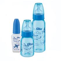 Kit 3 Mamadeiras Evolução Divertida 50/120/240ml Azul- Lillo