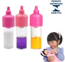 Kit 3 Mamadeiras Magica Brinquedo Leite Boneca Suco Uva e Laranja Kit 3 Mamadeiras Magica Brinquedo Leite Boneca Suco Uva e Laranja