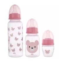 Kit 3 Mamadeiras Meses Rosa com Sistema Anticólica Ursos Fases Anatõmico Criança Alimentação Bebê Kit 3 Mamadeiras Meses Rosa com Sistema Anticólica Ursos Fases Anatõmico Criança Alimentação Bebê
