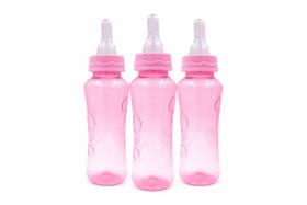 Kit 3 mamadeiras petita 240 ml relevo color bico redondo cristal cor:rosa Kit 3 mamadeiras petita 240 ml relevo color bico redondo cristal cor:rosa