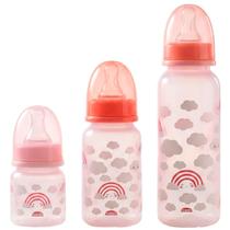 Kit 3 Mamadeiras Rosa Clássica Arco-Íris Anticólica Antivazamento 40/150/250ml Kit 3 Mamadeiras Rosa Clássica Arco-Íris Anticólica Antivazamento 40/150/250ml