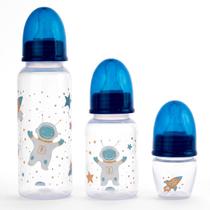 Kit 3 Mamadeiras Standart Astronauta Azul Primeiros Passos 0-2 Anos Tampa Anti-Vazamento Kit 3 Mamadeiras Standart Astronauta Azul Primeiros Passos 0-2 Anos Tampa Anti-Vazamento