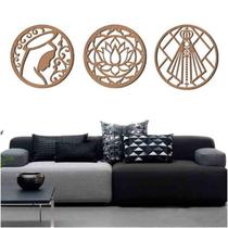 Kit 3 Mandalas Decorativas Mdf 30X30 Vazado Marrom Modelo 2