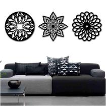 Kit 3 Mandalas Decorativas Mdf 30X30 Vazado Preto Modelo 1