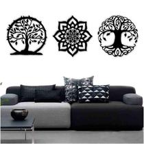 Kit 3 Mandalas Decorativas Mdf 30X30 Vazado Preto Modelo 2