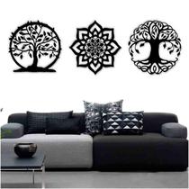 Kit 3 Mandalas Decorativas Mdf 30X30 Vazado Preto Modelo 2