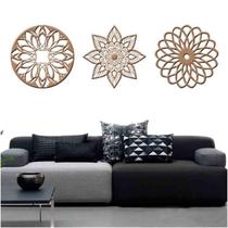 Kit 3 Mandalas Decorativas Mdf 60X60 Vazado Marrom Modelo 1