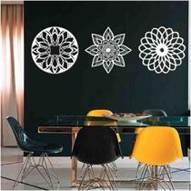 Kit 3 Mandalas Decorativas Mdf 60X60 Vazado Preto Modelo 1