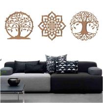 Kit 3 Mandalas Decorativas Mdf 60X60 Vazado Preto Modelo 2