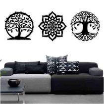 Kit 3 Mandalas Decorativas Mdf 60X60 Vazado Preto Modelo 2