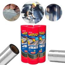 kit 3 Manta asfaltica adesiva aluminizada Impermeabilizante Para Telhados, lajes, chapas 45cm X 10m