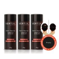 Kit 3 Maquiagem de Cabelo Fibra Capilar Corbertura de Falhas Cabelo Preto Vertix 25g