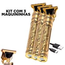 Kit 3 Maquinas Acabamento Retro Barba Cabelo Profissional