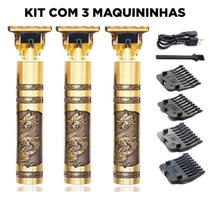 Kit 3 Maquinas Aparadores Cabelo Acabamento Cortar Barba Sem