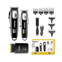 Kit 3 Maquinas Kemei Cortar Cabelo Acabamento Barbeador Shaver KM8531