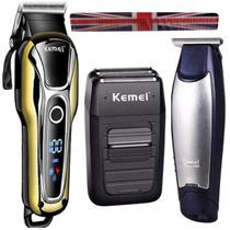 Kit 3 Maquinas Kemei Profissional Corte Cabelo Acabamento Barba Cabelo Barbeador Shaver