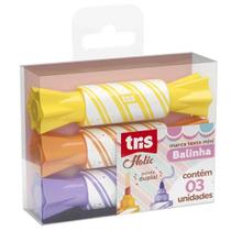 Kit 3 Marca Texto Mini Balinha Ponta Dupla Tris Holic Fofurices