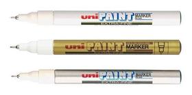Kit 3 Marcador Permanente UNI PAINT PX-203 Prata Ouro Branco