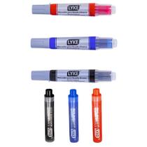 Kit 3 Marcador Quadro Branco Recarregável LYKE + 3 Refil Para Marcador Recarregável LYKE