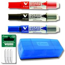 Kit 3 Marcadores Quadro Branco Recarregável + Apagador + Refil de Ponta PILOT