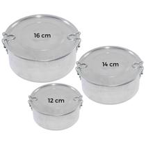 Kit 3 marmitas 12/14/16 cm com tampa e travas alumínio pequena média grande multiuso almoço jantar boia