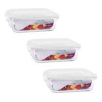 Kit 3 Marmitas de 1040ml De Vidro Com Tampa Hermética Transparente Kit 3 Marmitas de 1040ml De Vidro Com Tampa Hermética Transparente