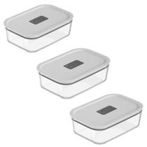 Kit 3 Marmitas de Vidro Herméticas Tampa Anti Vazamento Freezer Microondas Forno e Air Fryer