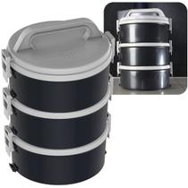 Kit 3 Marmitas Termoprato Termica Com alça Sem Divisorias 1,5 L Preto Soprano