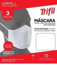 Kit 3 Máscaras De Proteção Trifil Fit Antimicrobial Lavável branca