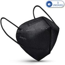 Kit 3 Máscaras Descartáveis KN95 PFF2 Preta com Clip Nasal