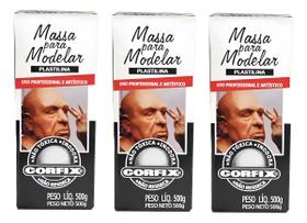 Kit 3 Massa Modelar BRANCA (Tipo Clay) Plastilina 1,5kg - CORFIX
