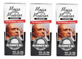 Kit 3 Massa Modelar BRANCA (Tipo Clay) Plastilina 1,5kg - CORFIX