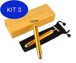 Kit 3 Massageador Facial Vibrata Gold Harmonização Energy Beauty