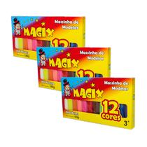 Kit 3 Massinha De Modelar 12 Cores Magix 180g Multicolor
