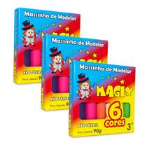 Kit 3 Massinha De Modelar 6 Cores Magix 90g Multicolor
