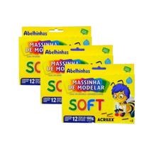 Kit 3 Massinha de Modelar Acrilex Soft Abelinhas 12 Cores