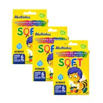 kit 3 Massinha de Modelar Acrilex Soft Abelinhas 6 Cores 90g