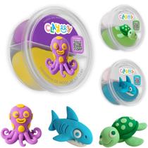 Kit 3 Massinha de Modelar Animais Marinhos Polvo Tartaruga Tubarão