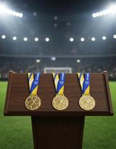 Kit 3 Medalhas Dourada Premium Brilhante para Futebol Campeão de Metal com Cordão Honra ao Mérito