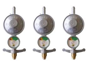 Kit 3 Medidor De Gás Manômetro Registro Regulador Válvula