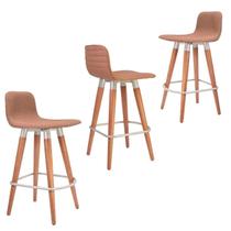 Kit 3 Meia Banquetas Línea c/ Apoio p/ Pés em Aço Terracota